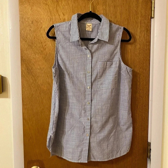 Faded Glory Women’s Sleeveless Button Down Collared Shirt With Pocket Size L - Picture 1 of 8